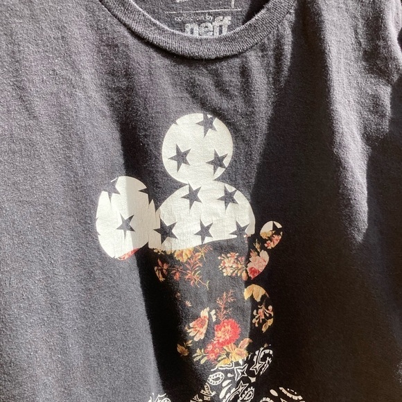 Men's Disney x Neff Black Mickey Mouse Silhouette T-Shirt L Cotton Floral Crew - Picture 11 of 13